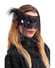 Black velvet mask w/veil and decorations w/header