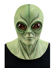Máscara alienígena verde de látex con solapa de cartón