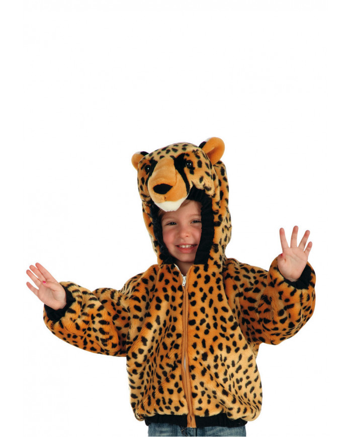 Plush jacket for kid with hood, lined inside.