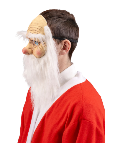 Maschera babbo natale in lattice con barba con cavallotto