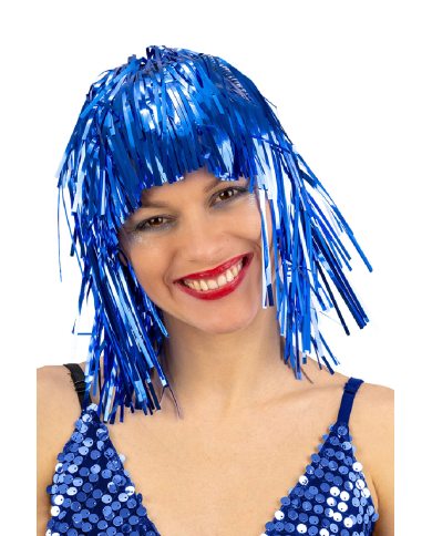 Blue metallic wig in bag