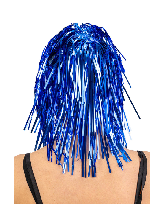 Blue metallic wig in bag