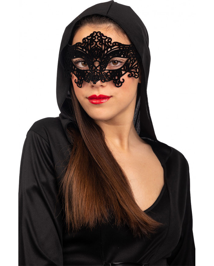 Black domino in carved plastic covered in velvet, an accessory