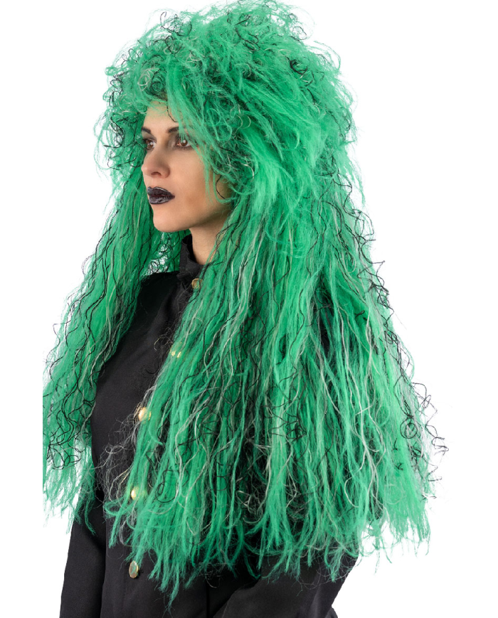 Peluca de bruja verde en maletín
