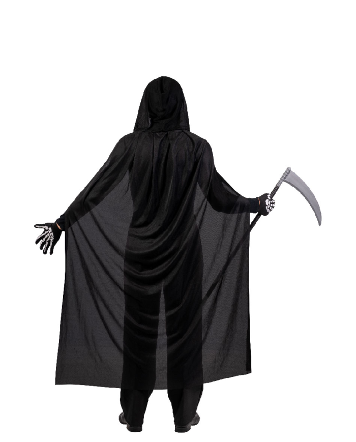 Skeleton set (coat, mask, gloves, sickle) in bag w/hook