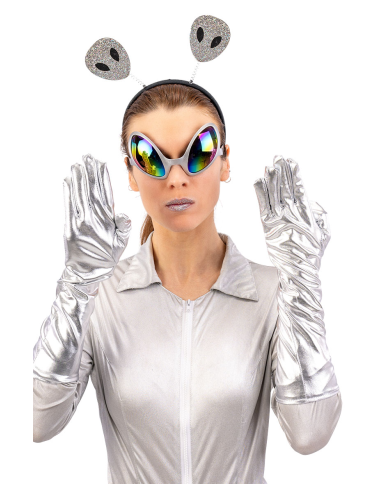 Ensemble déguisement extraterrestre (serre-tête, gants, lunettes) sur papier cartonné