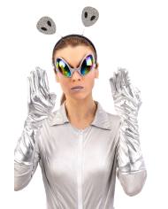 Alien-Set (Haarreif, Handschuhe, Brille), auf Pappkarton