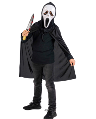 Gespenst-Set für Kinder (Umhang mit Kapuze L. ca. 80 cm, Maske, Messer) in Beutel mit Haken