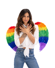 Alas de plumas arco iris de unos 80 x 55 cm de altura, en bolsa