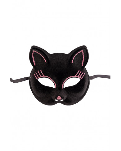Plastic and velvet half face cat mask with pink glitter
