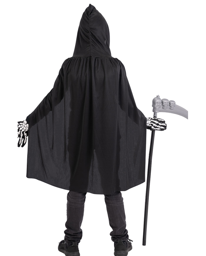 Skeleton children set (cape, mask, gloves, sickle) in bag w/hook