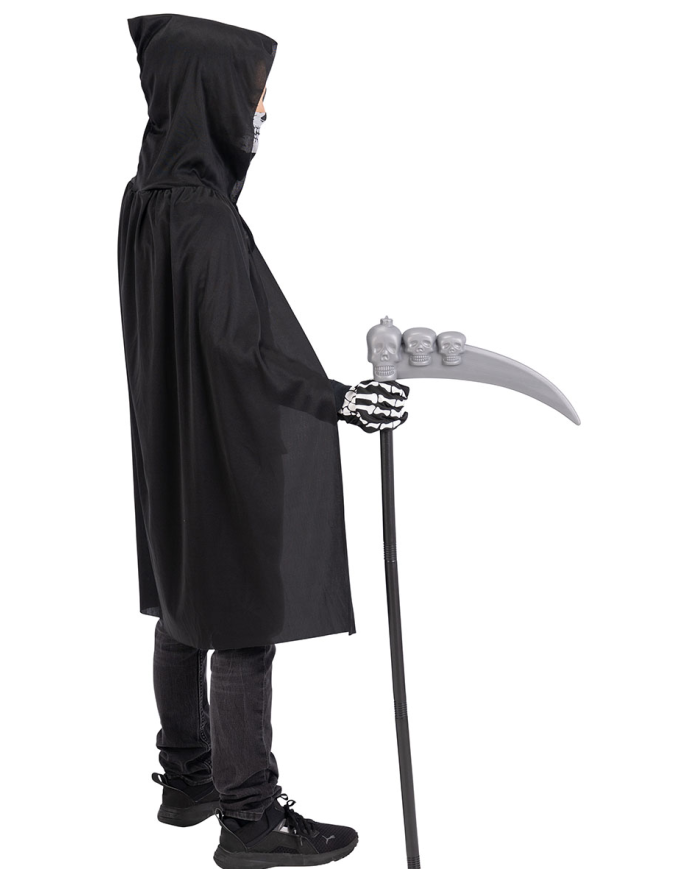 Skeleton children set (cape, mask, gloves, sickle) in bag w/hook