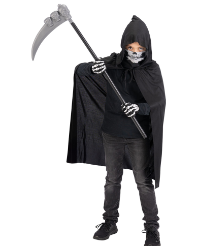 Kit de esqueleto para niño (capa, máscara, guantes, guadaña) en bolsa con percha