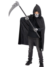 Skeleton children set (cape, mask, gloves, sickle) in bag w/hook