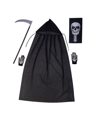 Ensemble déguisement fantôme pour adulte (cape avec capuche l. env. 130 cm, masque, couteau) dans un sachet avec crochet