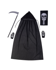 Gespenst-Set für Erwachsene (Umhang mit Kapuze L. ca. 130 cm, Maske, Messer) in Beutel mit Haken