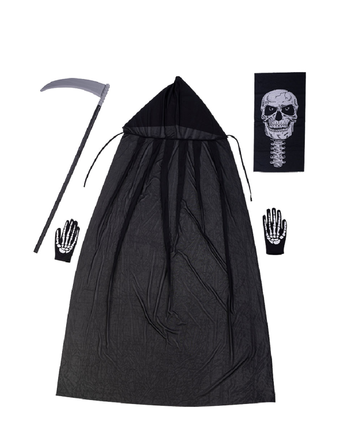 Ensemble déguisement fantôme pour adulte (cape avec capuche l. env. 130 cm, masque, couteau) dans un sachet avec crochet