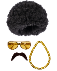 Disco dance set ( wig, glasses, moustaches, necklace) in box
