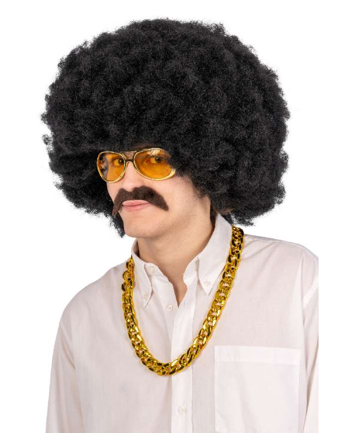 Disco Dance-Set (Perücke, Brille, Schnurrbart, Halskette) in Koffer