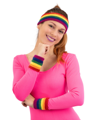 Fitness-Set regenbogenfarben (Stirnband und Handgelenkbänder) in Beutel mit Aufhänger