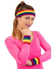 Set fitness arcobaleno (fascia e polsini) in tessuto in busta con cavallotto