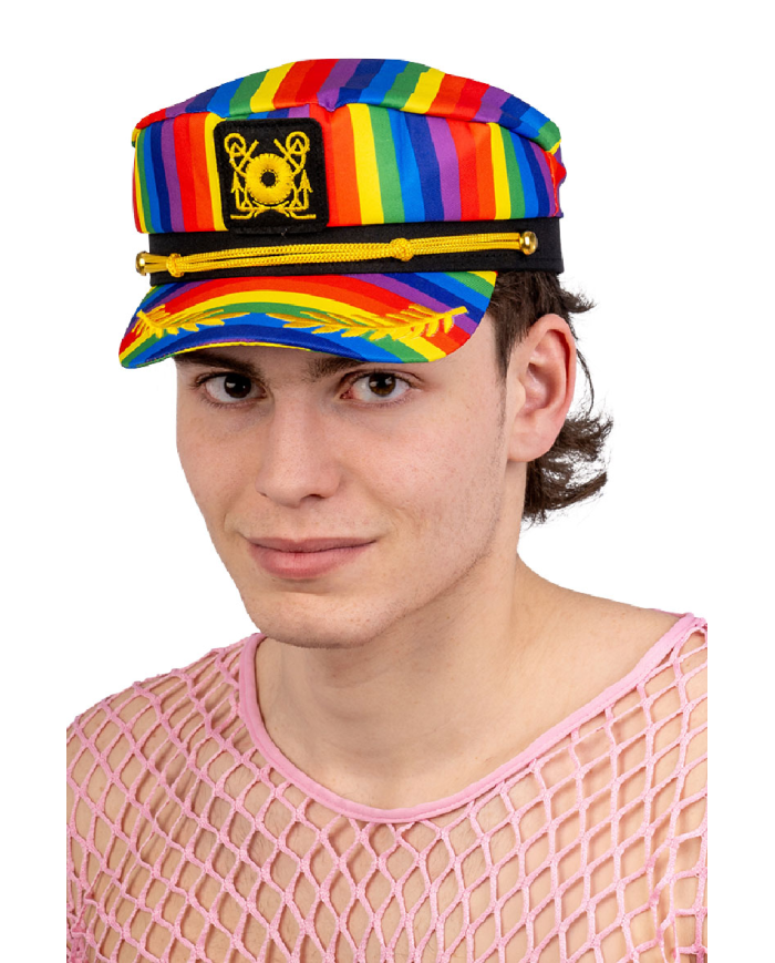 Rainbow fabric captain hat with hangtag/label