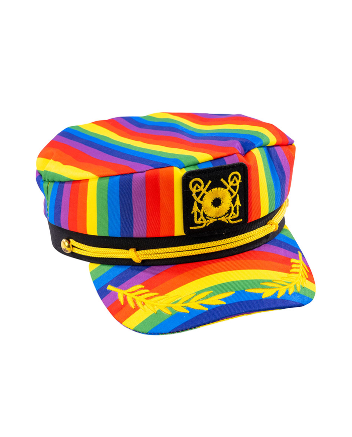 Rainbow fabric captain hat with hangtag/label