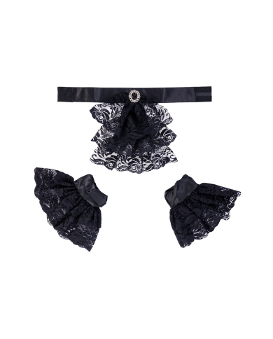 Ensemble collerette noire et poignets en tissu dans un sachet