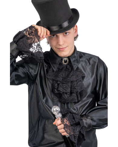 Ensemble collerette noire et poignets en tissu dans un sachet