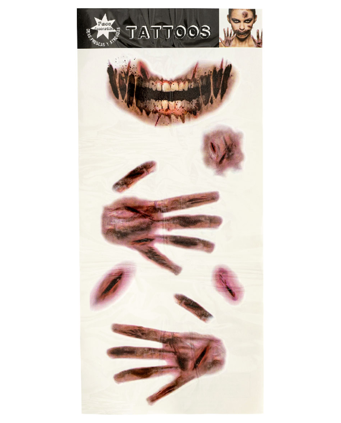 Fiche de tatouages mains et cicatrices dans un sachet sur papier cartonné