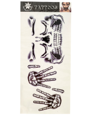 Fiche de tatouages mains et tête de mort dans un sachet sur papier cartonné