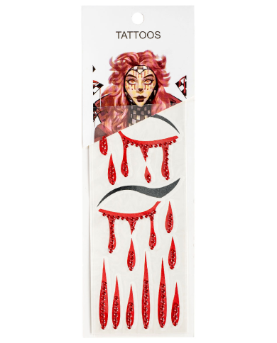 Blood face tattoos with rhinestones in bag on card