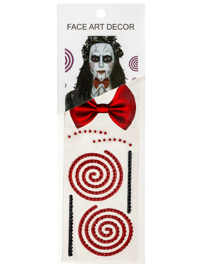 Spiral face tattoos with rhinestones in bag on card