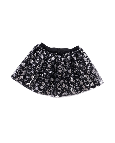 Ballettrock für Mädchen schwarz mit silberfarbenem Aufdruck L. ca. 30 cm Einheitsgröße in Beutel mit Aufhänger