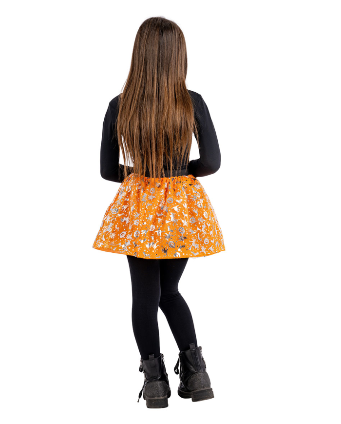 Ballettrock für Mädchen orange mit silberfarbenem Aufdruck L. ca. 30 cm Einheitsgröße in Beutel mit Aufhänger