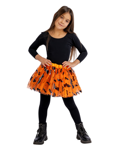 Ballettrock für Mädchen orange mit Fledermaus-Aufdruck L. ca. 30 cm Einheitsgröße in Beutel mit Aufhänger
