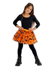 Ballettrock für Mädchen orange mit Fledermaus-Aufdruck L. ca. 30 cm Einheitsgröße in Beutel mit Aufhänger