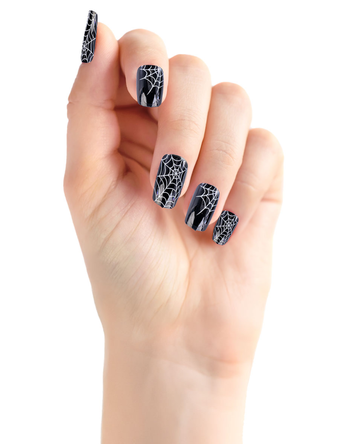 Adhesive black nails w/spiderwebs in box