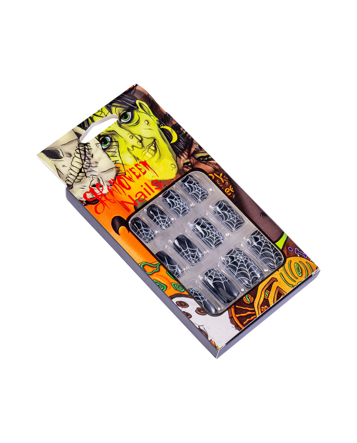 Adhesive black nails w/spiderwebs in box