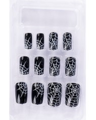 Adhesive black nails w/spiderwebs in box