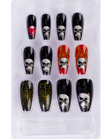 Uñas adhesivas con calaveras en caja