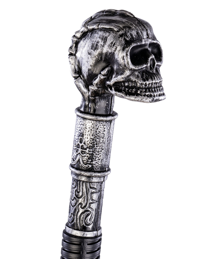 Zerlegbarer Stock mit Totenkopfknauf L. ca. 85 cm Pappschild/Etikett