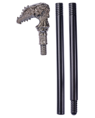 Bastón desmontable con pomo dragón de unos 85 cm de longitud en bolsa con etiqueta colgante/etiqueta adhesiva