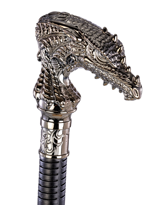 Bâton démontable avec pommeau dragon l. env. 85 cm avec étiquette volante / étiquette