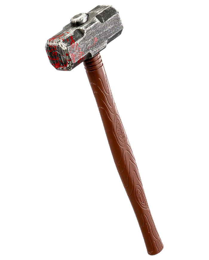 Massue sanglante en plastique l. env. 53 cm avec étiquette volante / étiquette