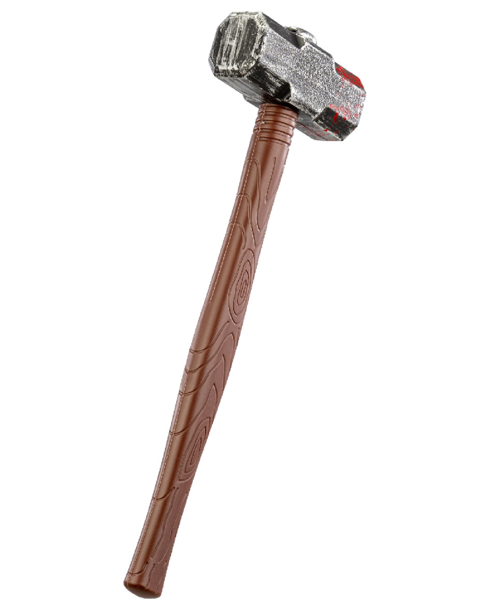 Massue sanglante en plastique l. env. 53 cm avec étiquette volante / étiquette