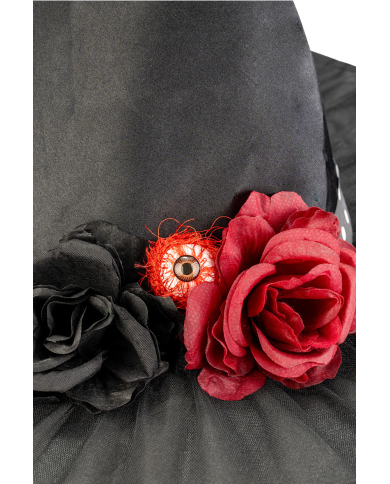 Fabric witch hat h.35 cm w/decorated veil w/header