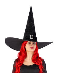 Giant black velvet witch hat w/buckle h.cm.50 x diam.65 w/header
