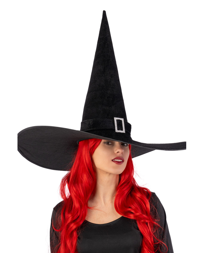 Giant black velvet witch hat w/buckle h.cm.50 x diam.65 w/header