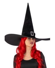 Giant black velvet witch hat w/buckle h.cm.50 x diam.65 w/header